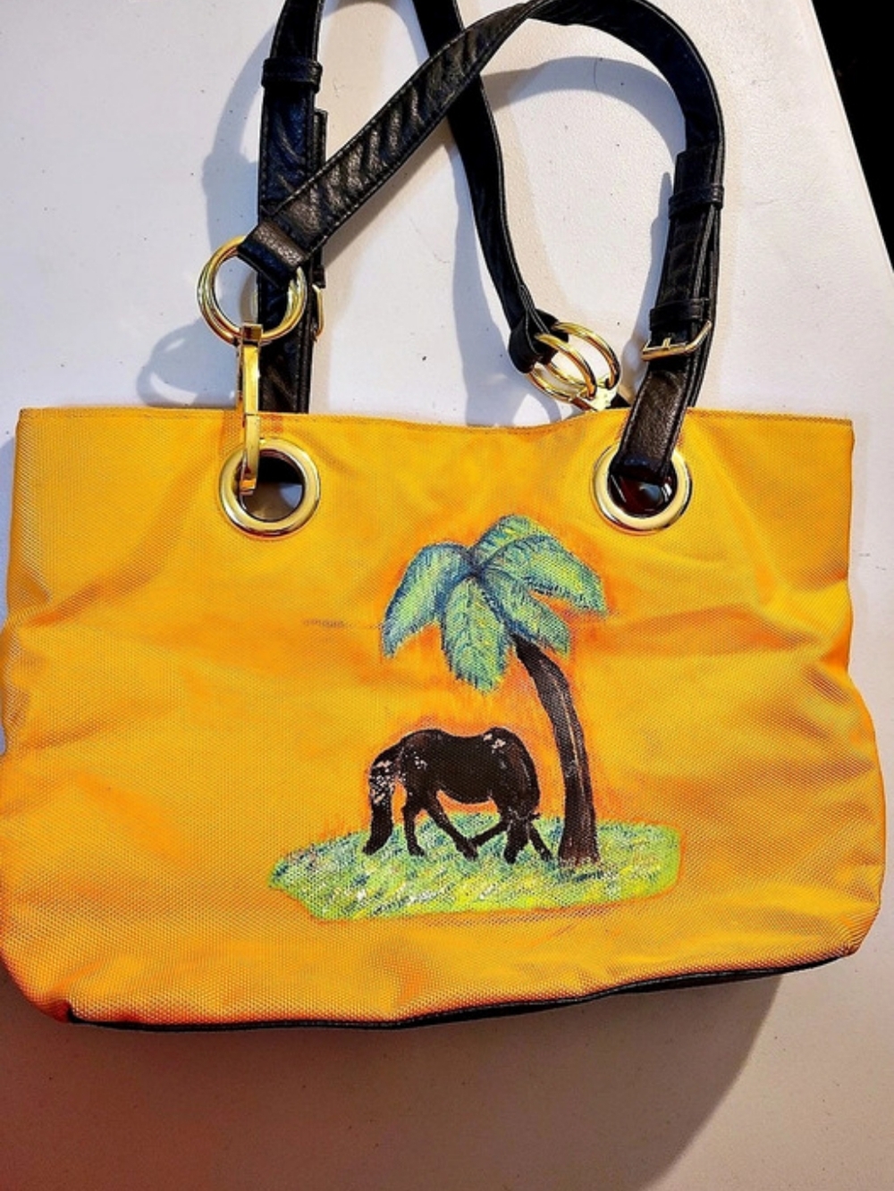 Braciano Orange & Black Tropical Tote Bag